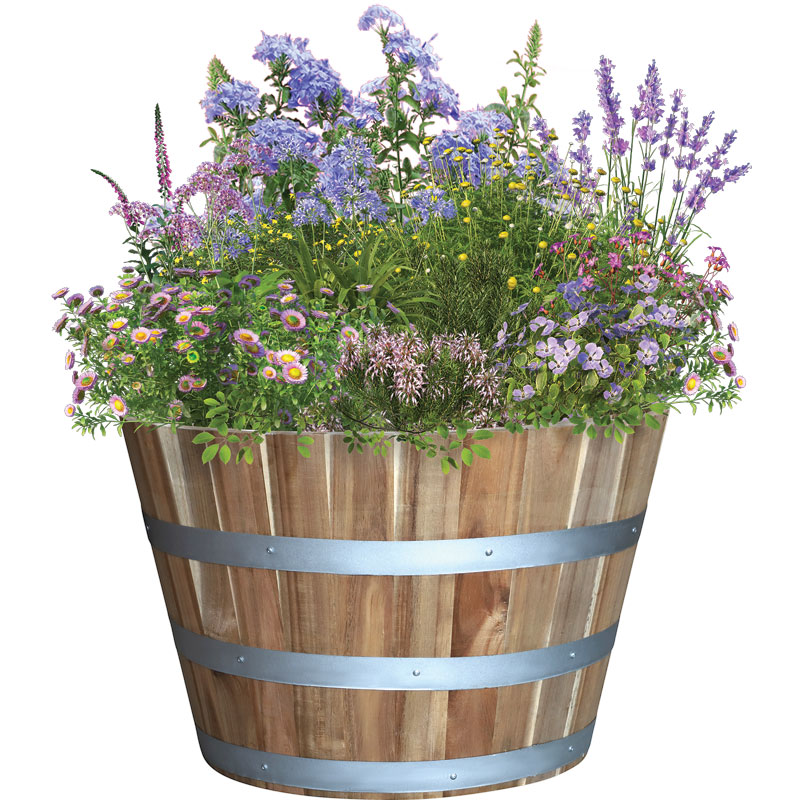 26" Livingscape Wood Whiskey Barrel Planter